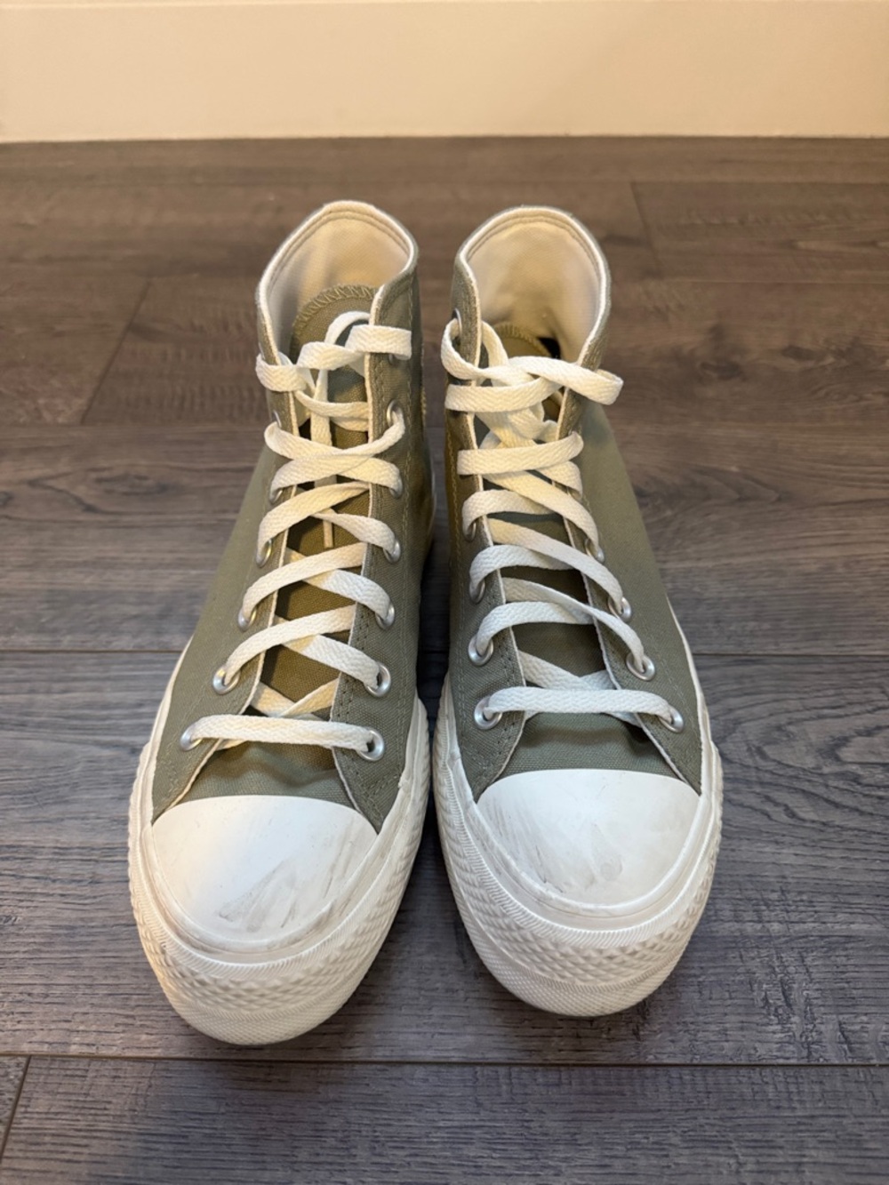Converse High-Top Canvas Sneakers in Olive Green - Picture 2 of 4